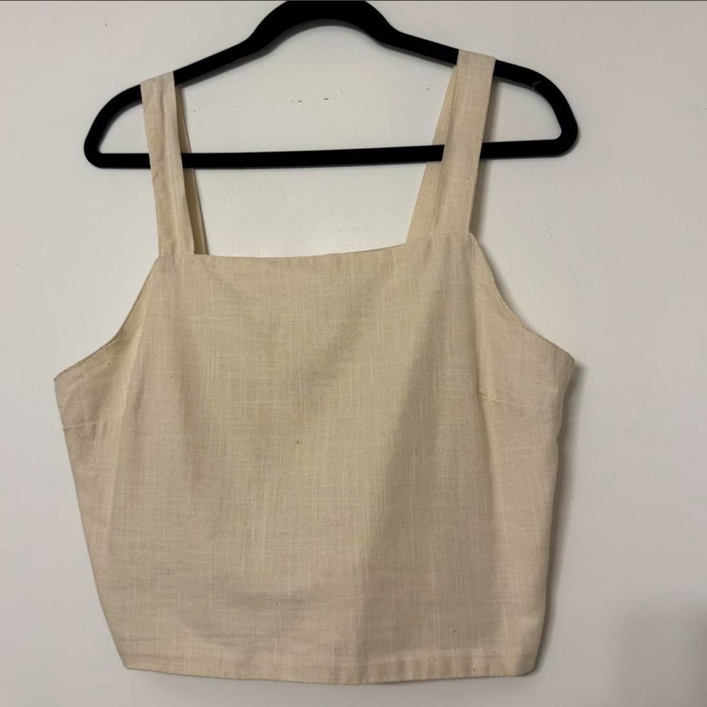 Linen-Blend Square Neck Tank Top in Natural Cream